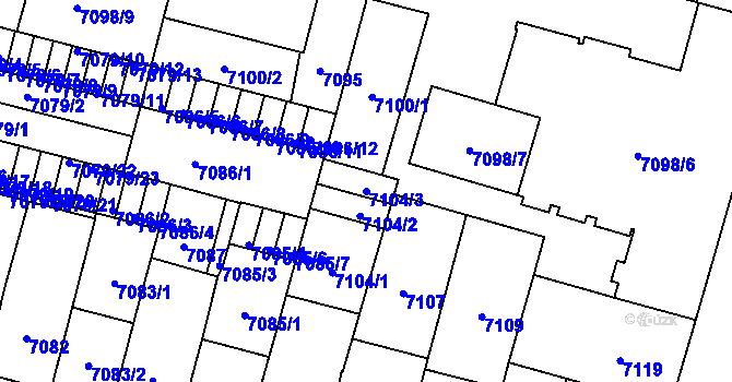 Parcela st. 7104/3 v KÚ Plzeň, Katastrální mapa