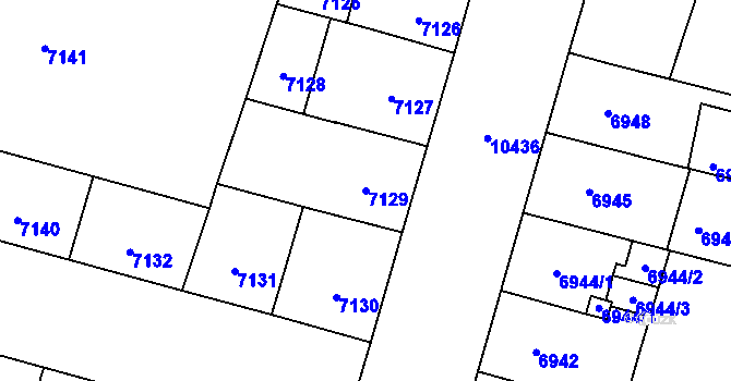 Parcela st. 7129 v KÚ Plzeň, Katastrální mapa