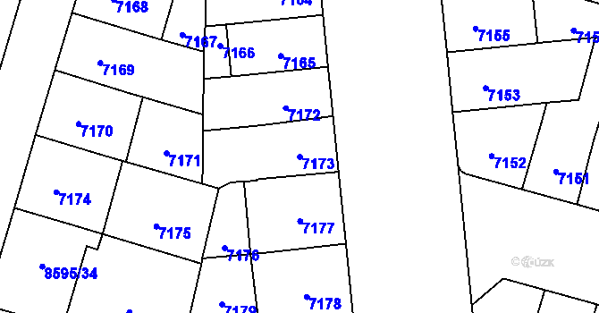 Parcela st. 7173 v KÚ Plzeň, Katastrální mapa