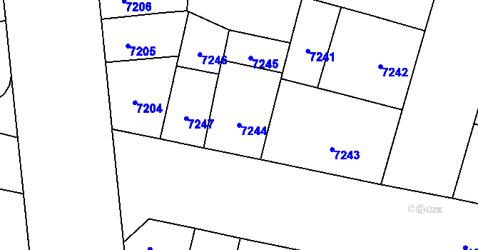 Parcela st. 7244 v KÚ Plzeň, Katastrální mapa