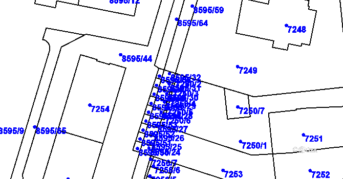 Parcela st. 7250/3 v KÚ Plzeň, Katastrální mapa