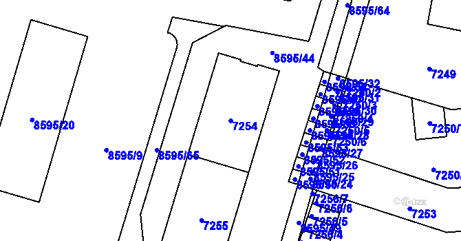 Parcela st. 7254 v KÚ Plzeň, Katastrální mapa