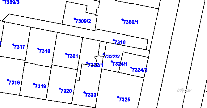 Parcela st. 7322/2 v KÚ Plzeň, Katastrální mapa