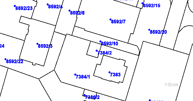 Parcela st. 7384/2 v KÚ Plzeň, Katastrální mapa