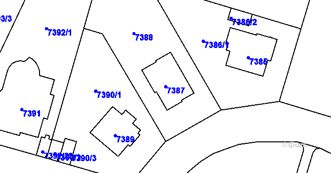 Parcela st. 7387 v KÚ Plzeň, Katastrální mapa
