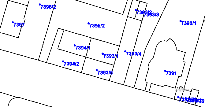 Parcela st. 7393/1 v KÚ Plzeň, Katastrální mapa