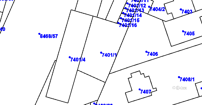 Parcela st. 7401/1 v KÚ Plzeň, Katastrální mapa