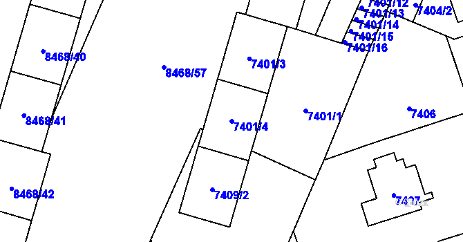 Parcela st. 7401/4 v KÚ Plzeň, Katastrální mapa