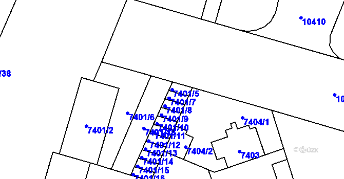Parcela st. 7401/5 v KÚ Plzeň, Katastrální mapa