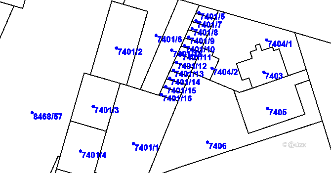 Parcela st. 7401/15 v KÚ Plzeň, Katastrální mapa