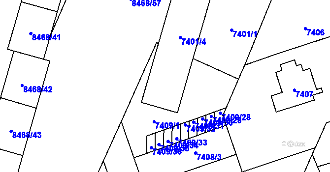 Parcela st. 7409/2 v KÚ Plzeň, Katastrální mapa