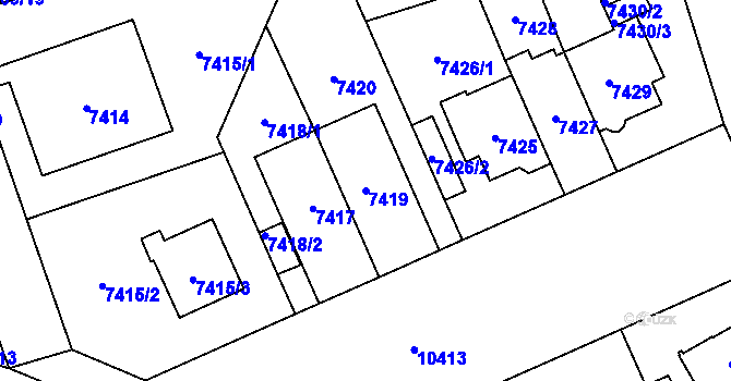 Parcela st. 7419 v KÚ Plzeň, Katastrální mapa