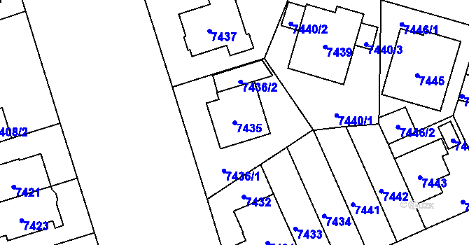Parcela st. 7435 v KÚ Plzeň, Katastrální mapa