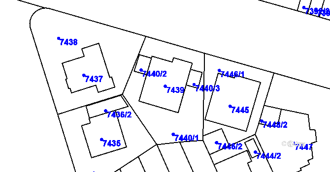 Parcela st. 7439 v KÚ Plzeň, Katastrální mapa