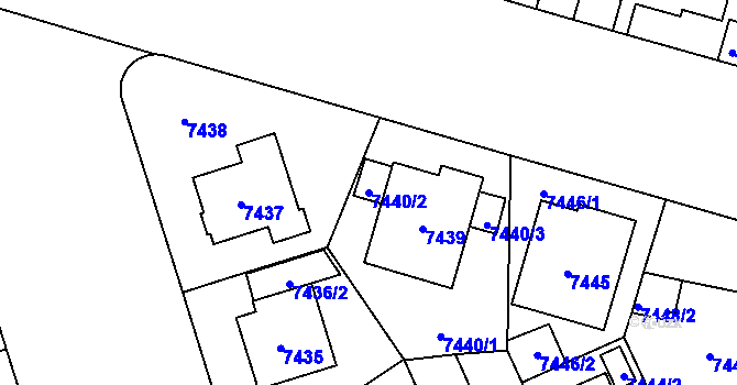 Parcela st. 7440/2 v KÚ Plzeň, Katastrální mapa