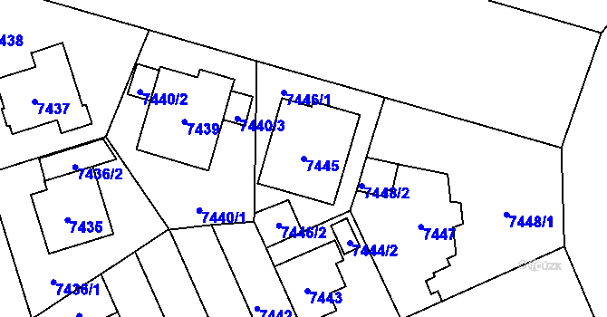 Parcela st. 7445 v KÚ Plzeň, Katastrální mapa