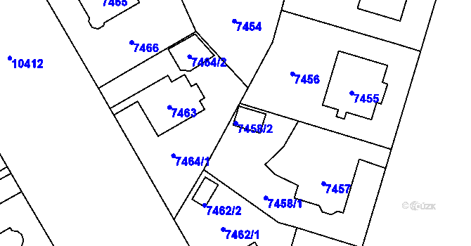 Parcela st. 7458/2 v KÚ Plzeň, Katastrální mapa