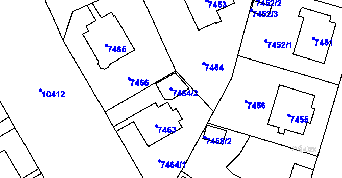 Parcela st. 7464/2 v KÚ Plzeň, Katastrální mapa