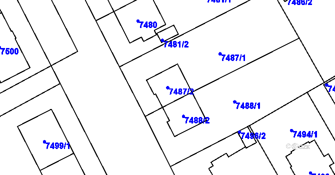 Parcela st. 7487/2 v KÚ Plzeň, Katastrální mapa