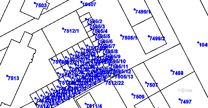 Parcela st. 7505/9 v KÚ Plzeň, Katastrální mapa