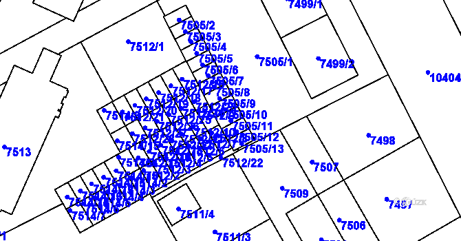 Parcela st. 7505/11 v KÚ Plzeň, Katastrální mapa