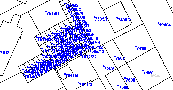 Parcela st. 7505/12 v KÚ Plzeň, Katastrální mapa