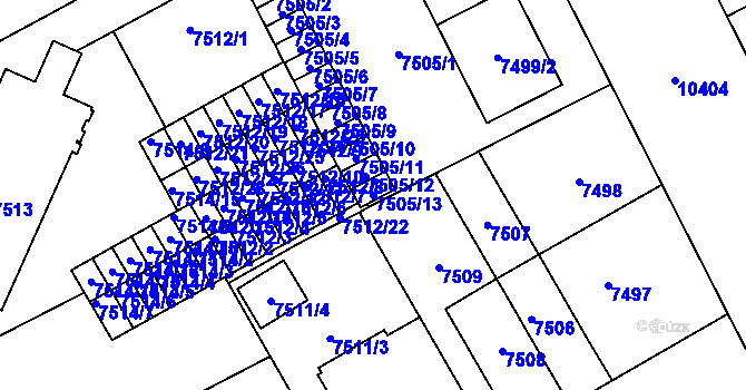 Parcela st. 7505/13 v KÚ Plzeň, Katastrální mapa