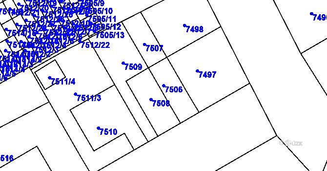 Parcela st. 7506 v KÚ Plzeň, Katastrální mapa