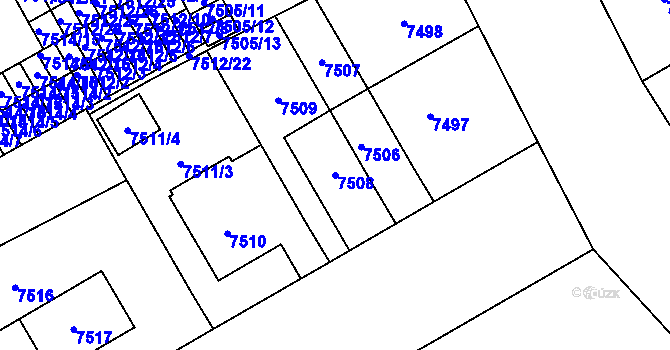 Parcela st. 7508 v KÚ Plzeň, Katastrální mapa