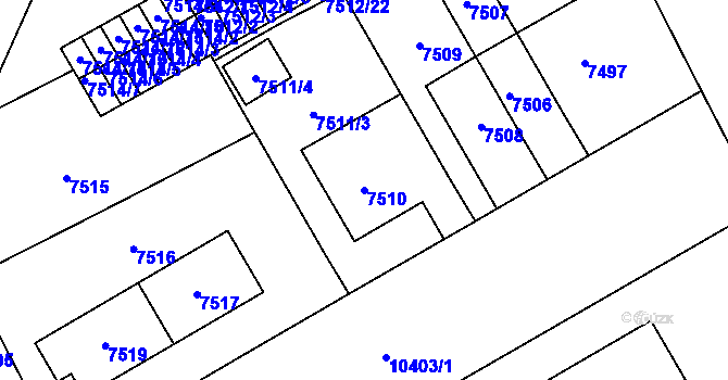Parcela st. 7510 v KÚ Plzeň, Katastrální mapa