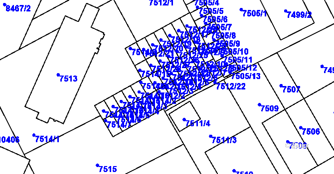 Parcela st. 7512/3 v KÚ Plzeň, Katastrální mapa