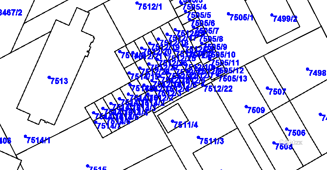 Parcela st. 7512/4 v KÚ Plzeň, Katastrální mapa