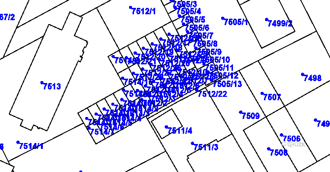 Parcela st. 7512/5 v KÚ Plzeň, Katastrální mapa
