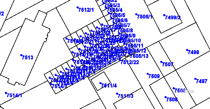 Parcela st. 7512/6 v KÚ Plzeň, Katastrální mapa