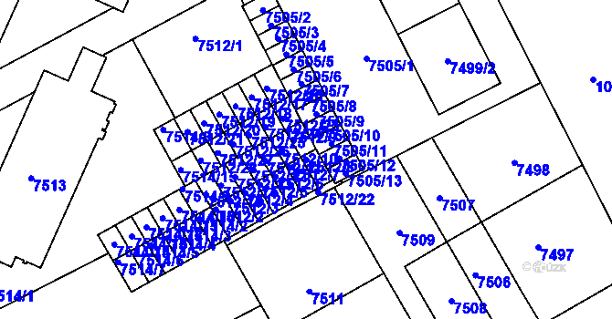 Parcela st. 7512/8 v KÚ Plzeň, Katastrální mapa