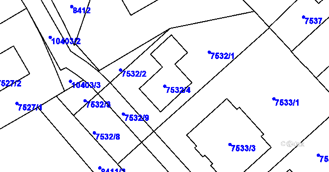 Parcela st. 7532/4 v KÚ Plzeň, Katastrální mapa
