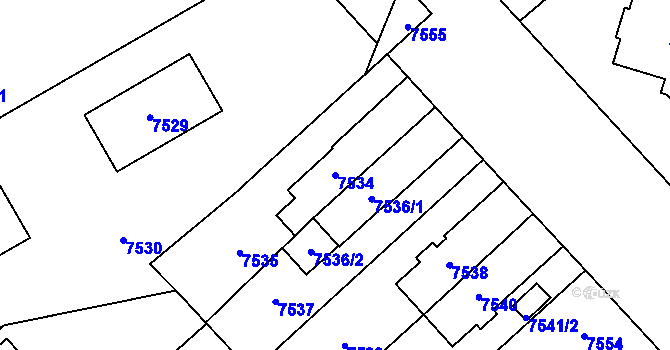 Parcela st. 7534 v KÚ Plzeň, Katastrální mapa