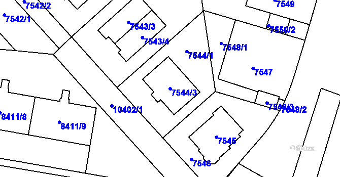 Parcela st. 7544/3 v KÚ Plzeň, Katastrální mapa