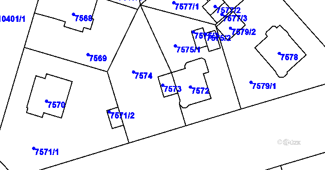 Parcela st. 7573 v KÚ Plzeň, Katastrální mapa