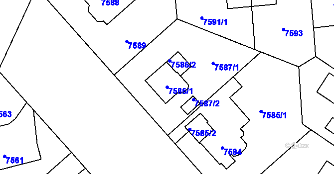 Parcela st. 7586/1 v KÚ Plzeň, Katastrální mapa