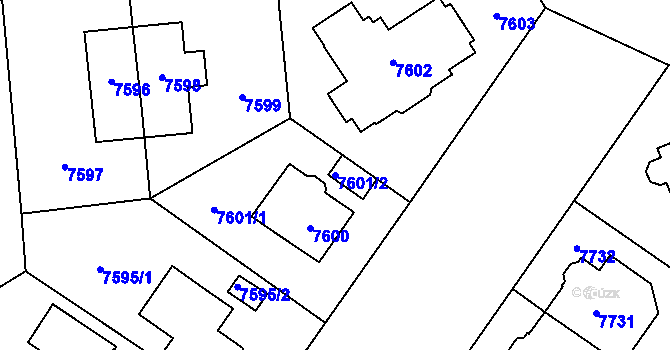 Parcela st. 7601/2 v KÚ Plzeň, Katastrální mapa