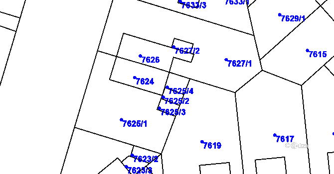 Parcela st. 7625/4 v KÚ Plzeň, Katastrální mapa