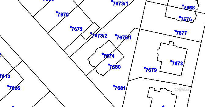 Parcela st. 7674 v KÚ Plzeň, Katastrální mapa