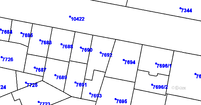 Parcela st. 7692 v KÚ Plzeň, Katastrální mapa