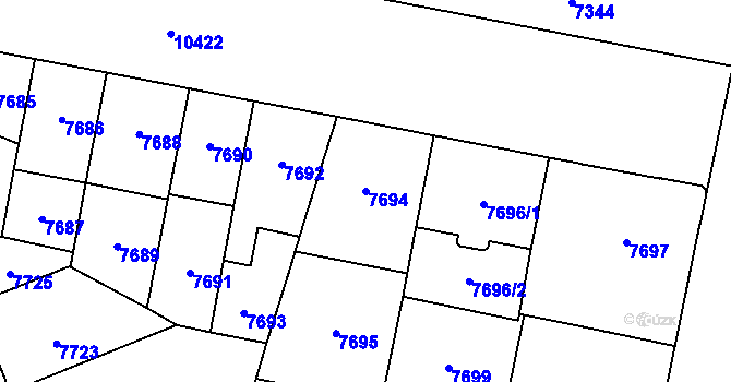 Parcela st. 7694 v KÚ Plzeň, Katastrální mapa