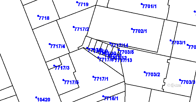 Parcela st. 7717/10 v KÚ Plzeň, Katastrální mapa