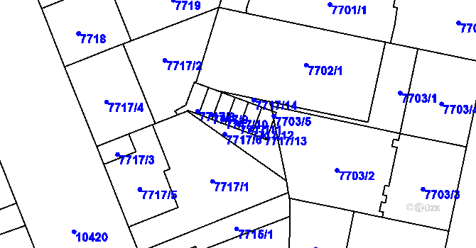 Parcela st. 7717/11 v KÚ Plzeň, Katastrální mapa
