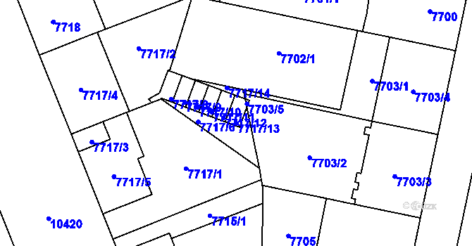 Parcela st. 7717/13 v KÚ Plzeň, Katastrální mapa