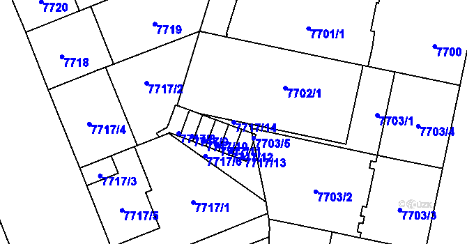 Parcela st. 7717/14 v KÚ Plzeň, Katastrální mapa