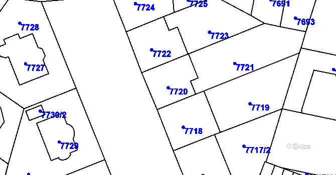 Parcela st. 7720 v KÚ Plzeň, Katastrální mapa